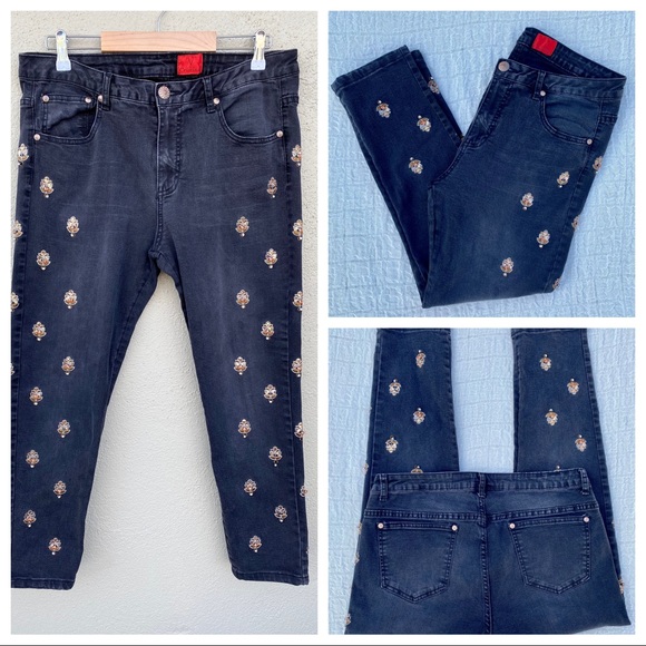 ๐HP๐ โค๏ธRARE VTG V Christina Embellish Bling Sequin Bejeweled Skinny Ankle Jean - Picture 11 of 16